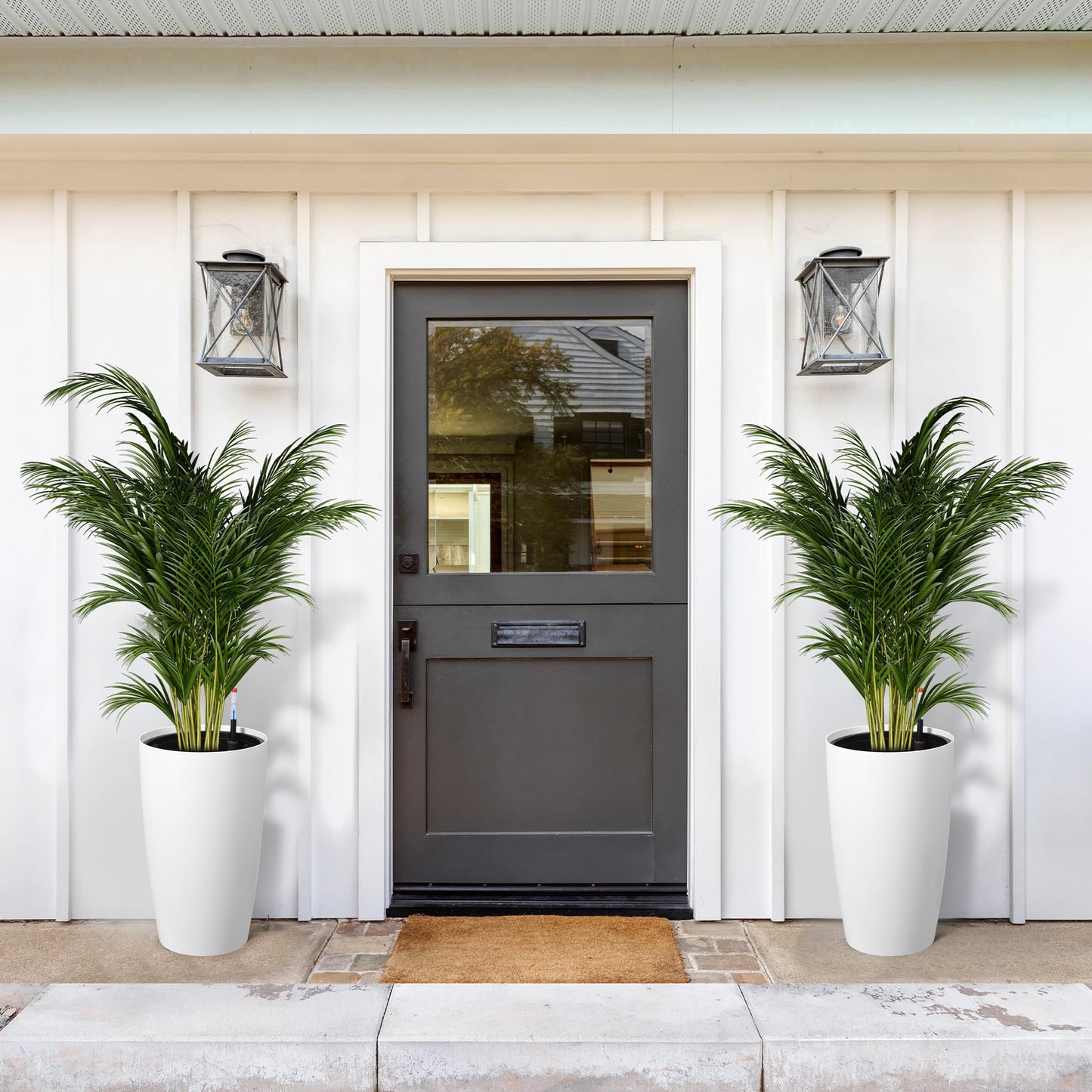 Garvee Tall Planters for Outdoor Plants, 22 in Large Planters Set of 2, Outdoor & Indoor Planters with Water Level Monitor & Inner Bucket, Automatic Watering, for Porch, Patio, Backyard, White