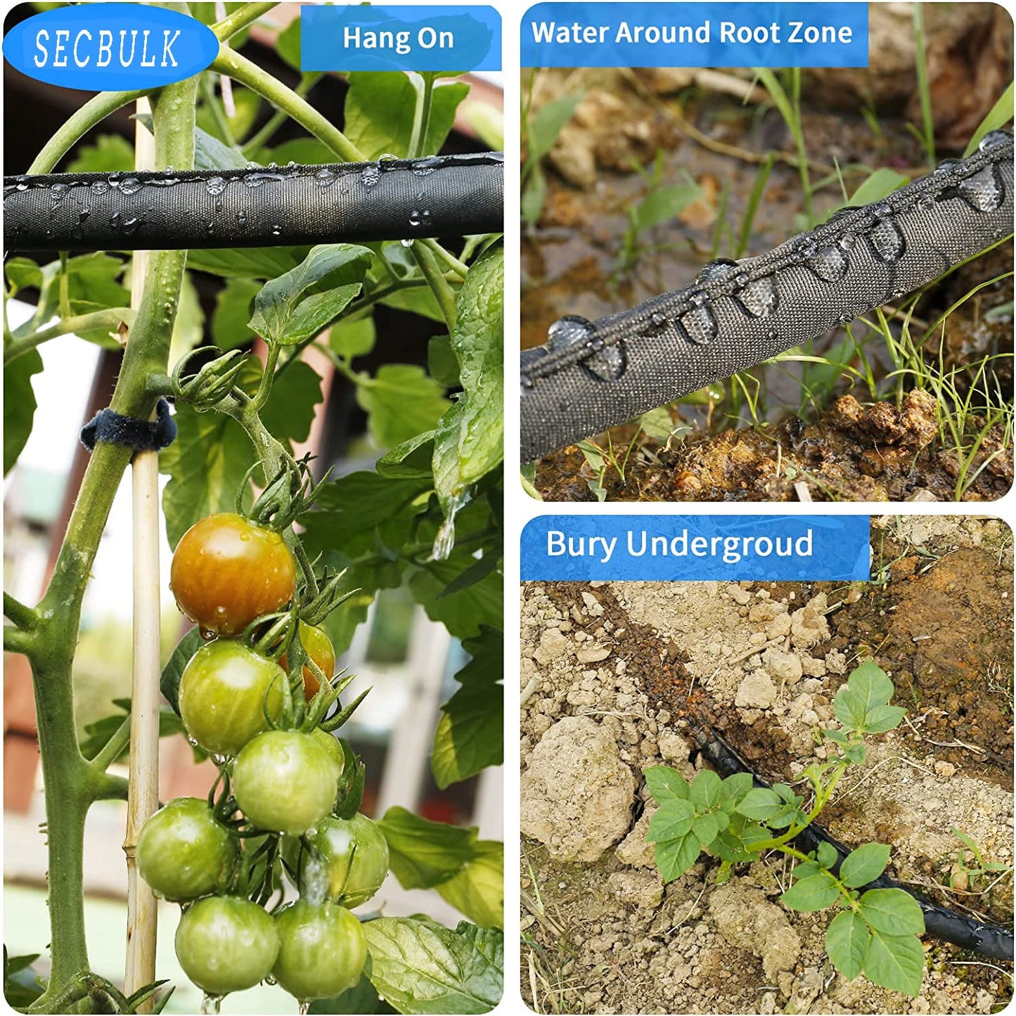 Secbulk 2025 Flat Soaker Hose 75 ft for Garden, 75' Linkable Drip Hose Diy Garden Irrigation System Saving 80% Water, Dual-layer Leak-free Design Water Hose with Holes