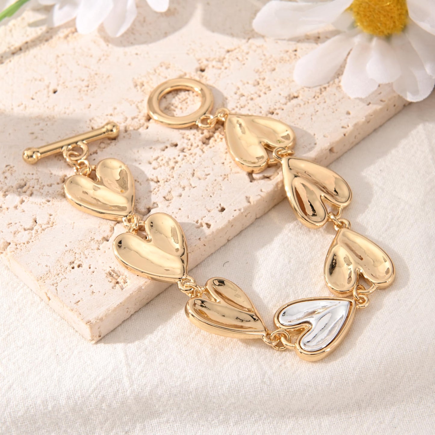 Ginyejly 14K Gold and Silver Plated Special Cain Link with Toggle Clasp Closure in Daily or Party for Women Fashion Jewelry Gifts (gold heart chain)