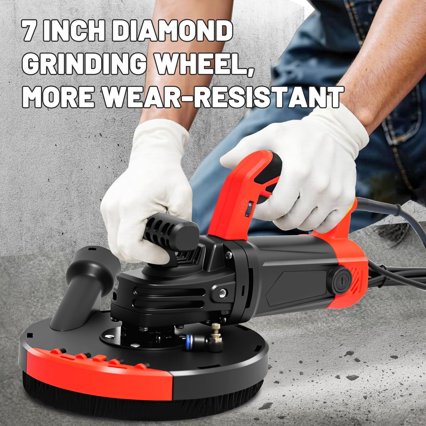 Concrete Grinder Machine, Concrete Floor Grinder, 7 Inch Angle Grinder with Auxiliary Handles Angle Grinder Dust Shroud Diamond Grinding Wheel, 2200W 4800RPM Cement Grinder for Concrete, Wall