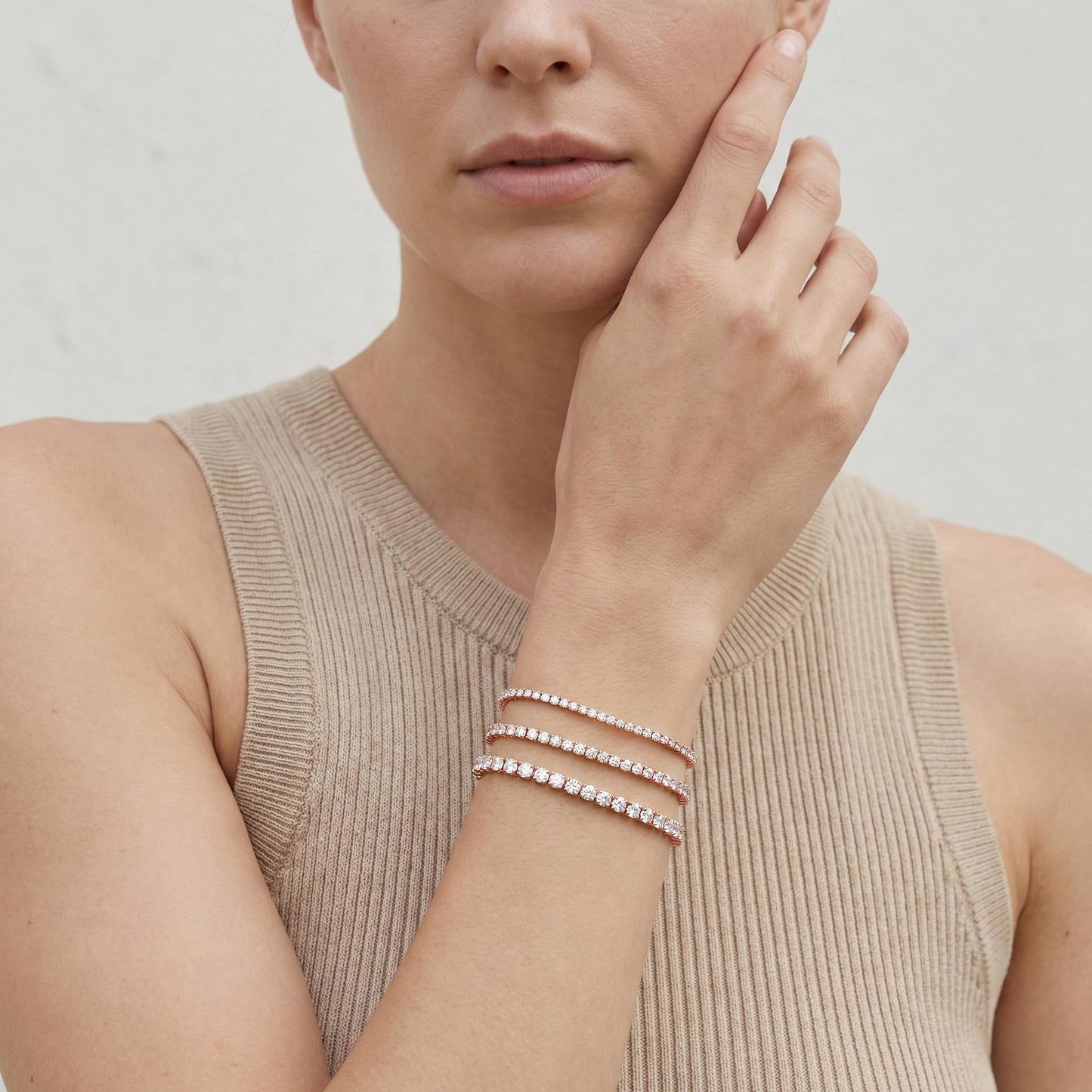 Poxtex Rose Gold Tennis Bracelet for Women Stack, Trendy Rose Gold Classic Bracelets Jewelry Set, Women Fashion Accessories for Watch Band