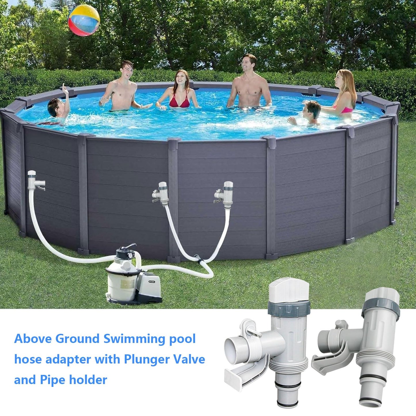 CanyRoom Plunger Valve with Pipe Holder – Pool Hose Adapter for Above Ground Pools, Pool Pump Hose Replacement Parts (2 Pack)