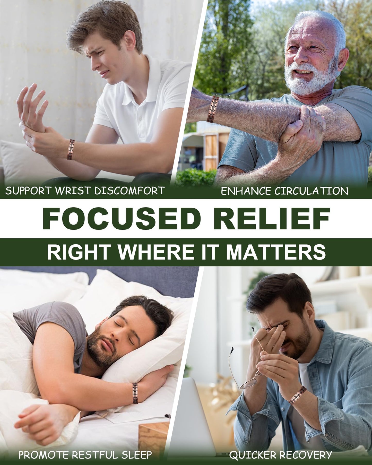 MagEnergy Copper Bracelet for Men, Strength Magnetic Bracelet with 3800 Gauss Magnets, 99.99% Copper, Adjustable Length with Sizing Tool, Premium Fold-Over Clasp