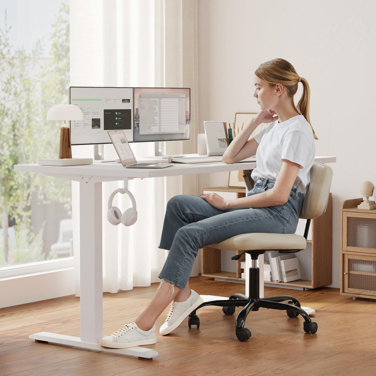Klicelor 71 Inch Large Electric Standing Desk, Height Adjustable Office Desk, Sit Stand Up Computer Gaming Desk with Memory Preset, Three-Piece Desktop, White
