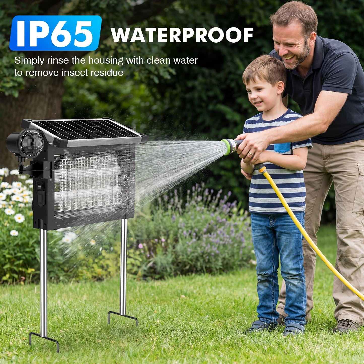 Solar Bug Zapper Outdoor, Jinyeda 2 in 1 Water Wave Projector & Mosquito Zapper, 4500V Powerful Electric Mosquito Killer, 4000mAh Battery, Cordless Fly Insect Zapper Waterproof for Patio Garden