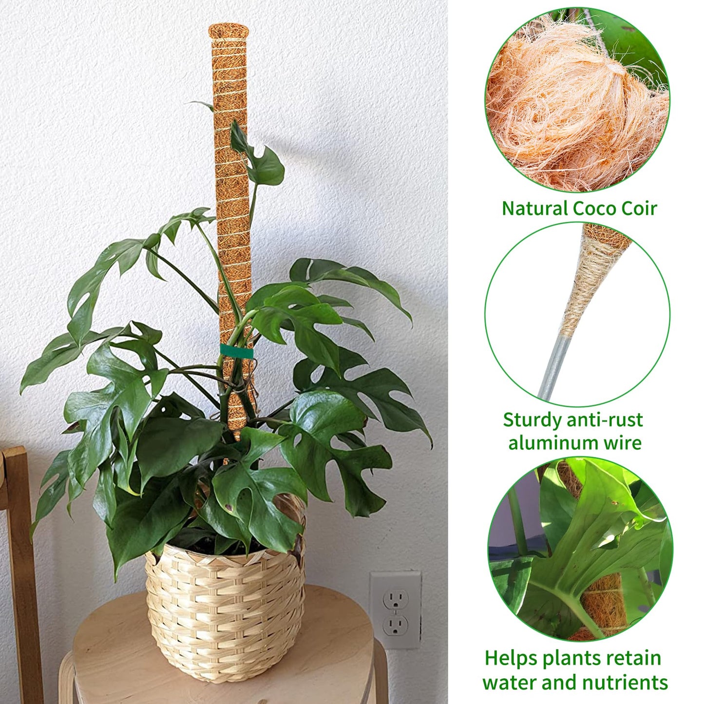 2 Pack 28 Inch Moss Pole Monstera Plant Support, Coir Moss Poles for Climbing Indoor Plants, Bendable Plant Stake Trellis for Potted Plant, Pothos, Philodendron