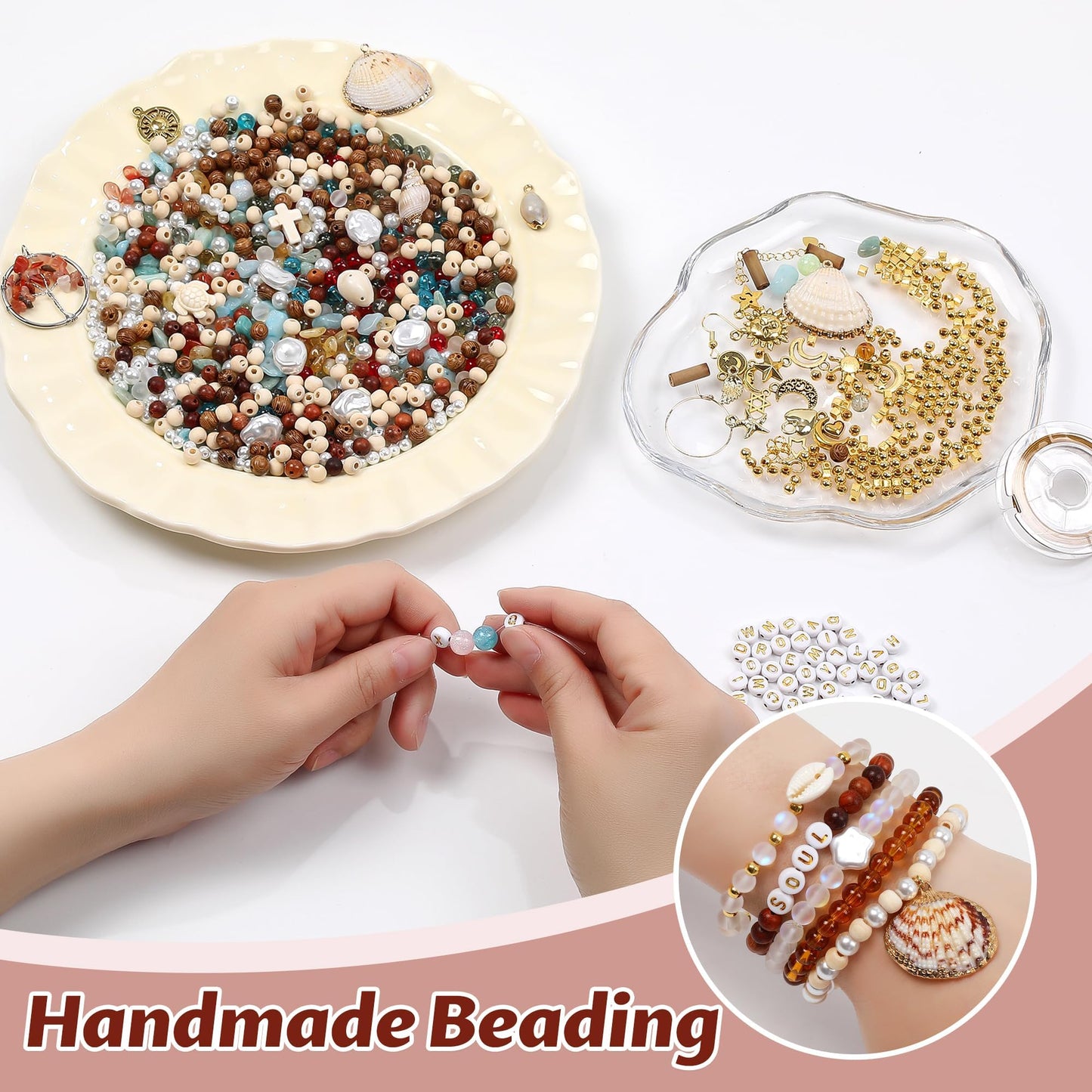2000Pcs Jewelry Making Kit for Adults Women - Natural Stone Beads, Irregular Gemstone Chips, Pearls & Wooden Beads with 1 Pearl Necklace Gift - DIY Bracelet, Ring, Earring & Necklace Making Supplies