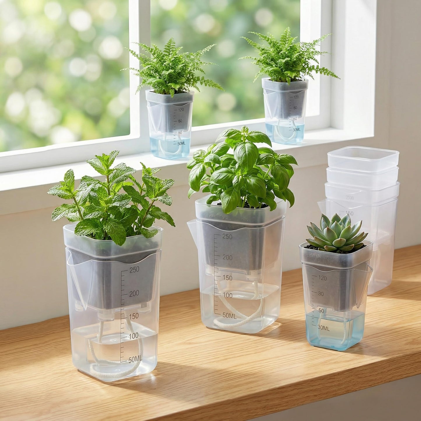 20 Pack 2/2.5 Inch Small Self Watering Pots for Indoor Plants, Mini Clear Plastic Nursery Pots with Water Level Indicator & Drainage Holes, for Seedling Propagation, Succulents, 20 Plant Labels