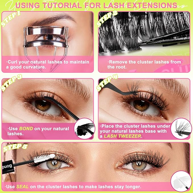 Lash Clusters Kit 40D+50D+60D+80D Individual Spikes Lashes 480 PCS 12-18mm Spiky Manga Eyelash Clusters D Curl DIY Eyelash Extension Kit with Cluster Lash Bond & Seal for Anime Eyelashes by WiWiLINK