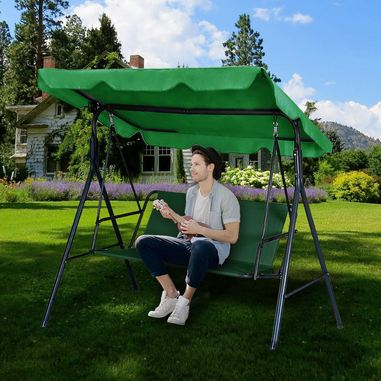 Swing Seat Replacement Covers for Outdoor Patio Swing 3 Seater 600D Upgraded Thicken Oxford Waterproof Fabric Porch Swing Chair Cushion Covers (Dark Green, 58.3x19.5x19.5 inches)
