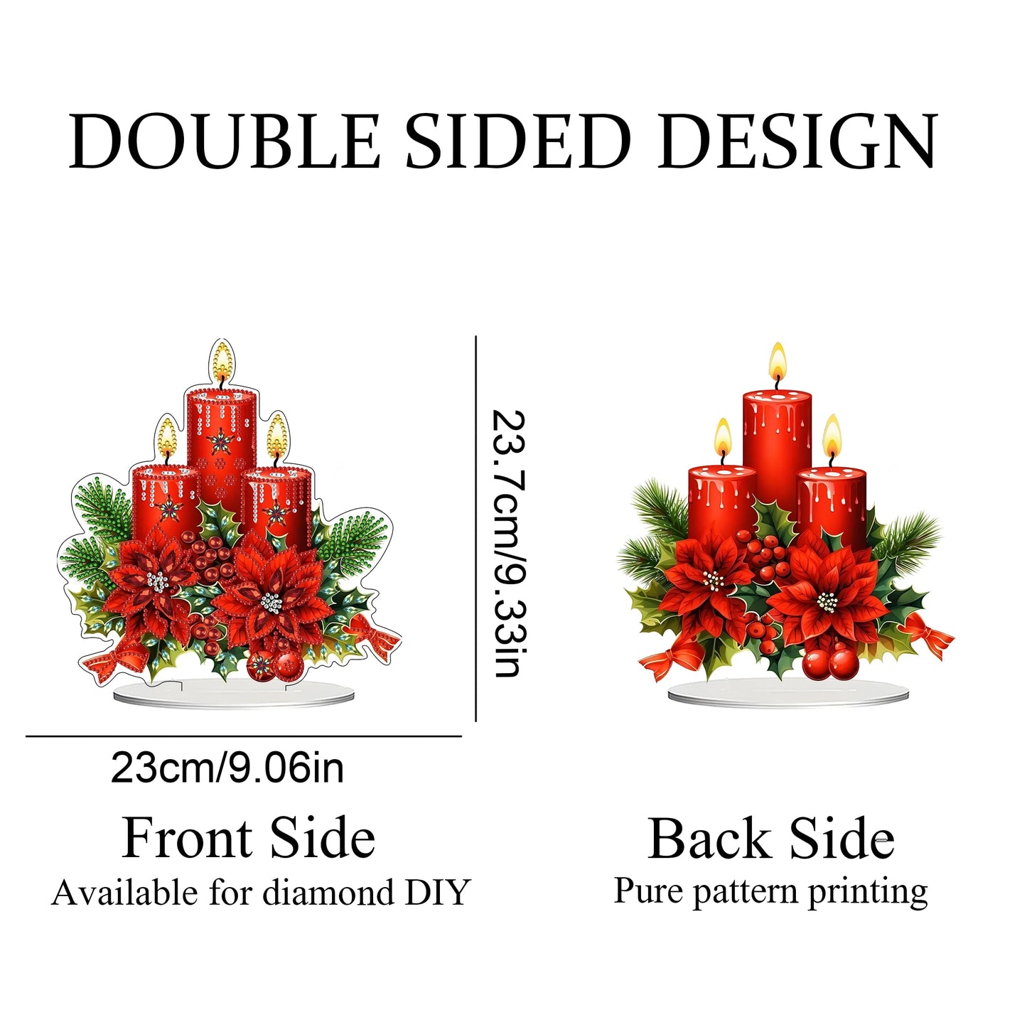 JJFox DIY Tabletop Diamond Art Painting Kit,Double Sided Desktop Ornament Special Shaped Rhinestone Desk Placement Ornament,Home Stand Up Gem Painting Craft Kit,Gift (Christmas Candle)