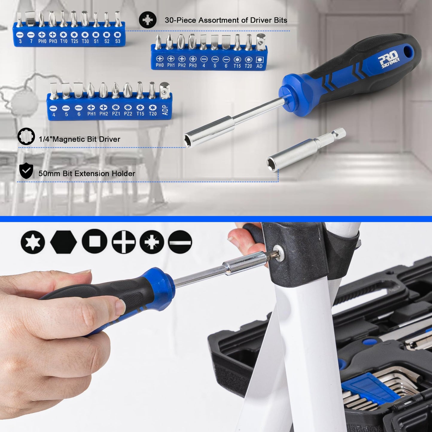 Prostormer 160-Piece Home Repair Tool Set, General Household Hand Tool Kit with Toolbox Storage Case for House, Garage, College Dorm and Office (Blue)