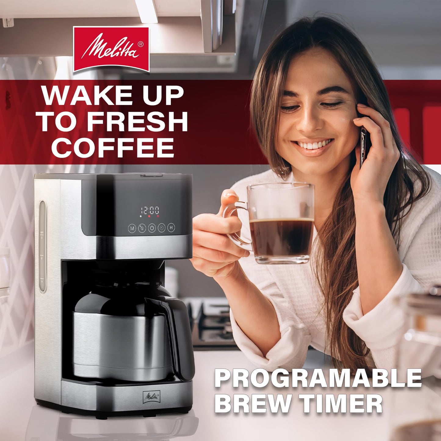 Melitta Aroma Tocco Thermal Drip Coffee Maker, 8-Cup, Programmable with Automatic Shut-Off, Pause & Serve, Stainless Steel Carafe