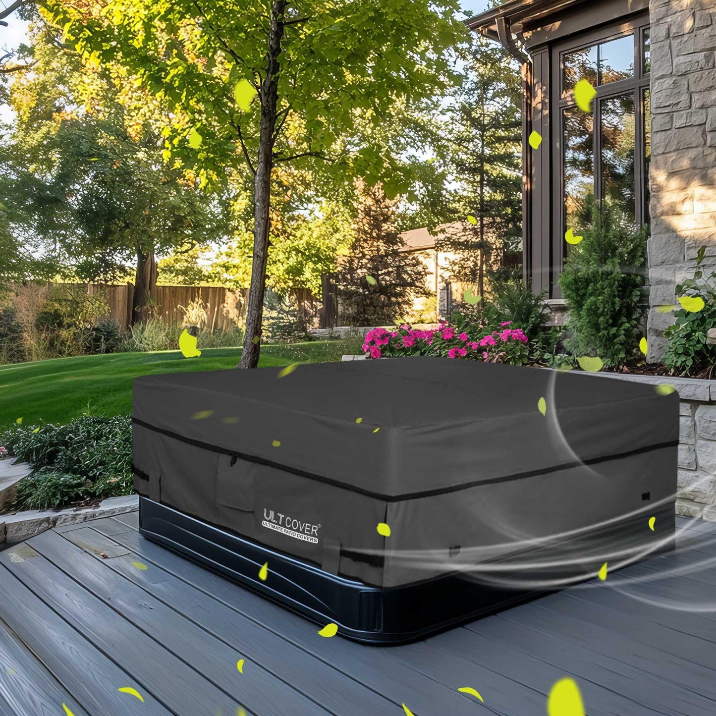 ULTCOVER Waterproof 600D Polyester Square Hot Tub Cover Outdoor SPA Covers 90 x 90 inch, Black