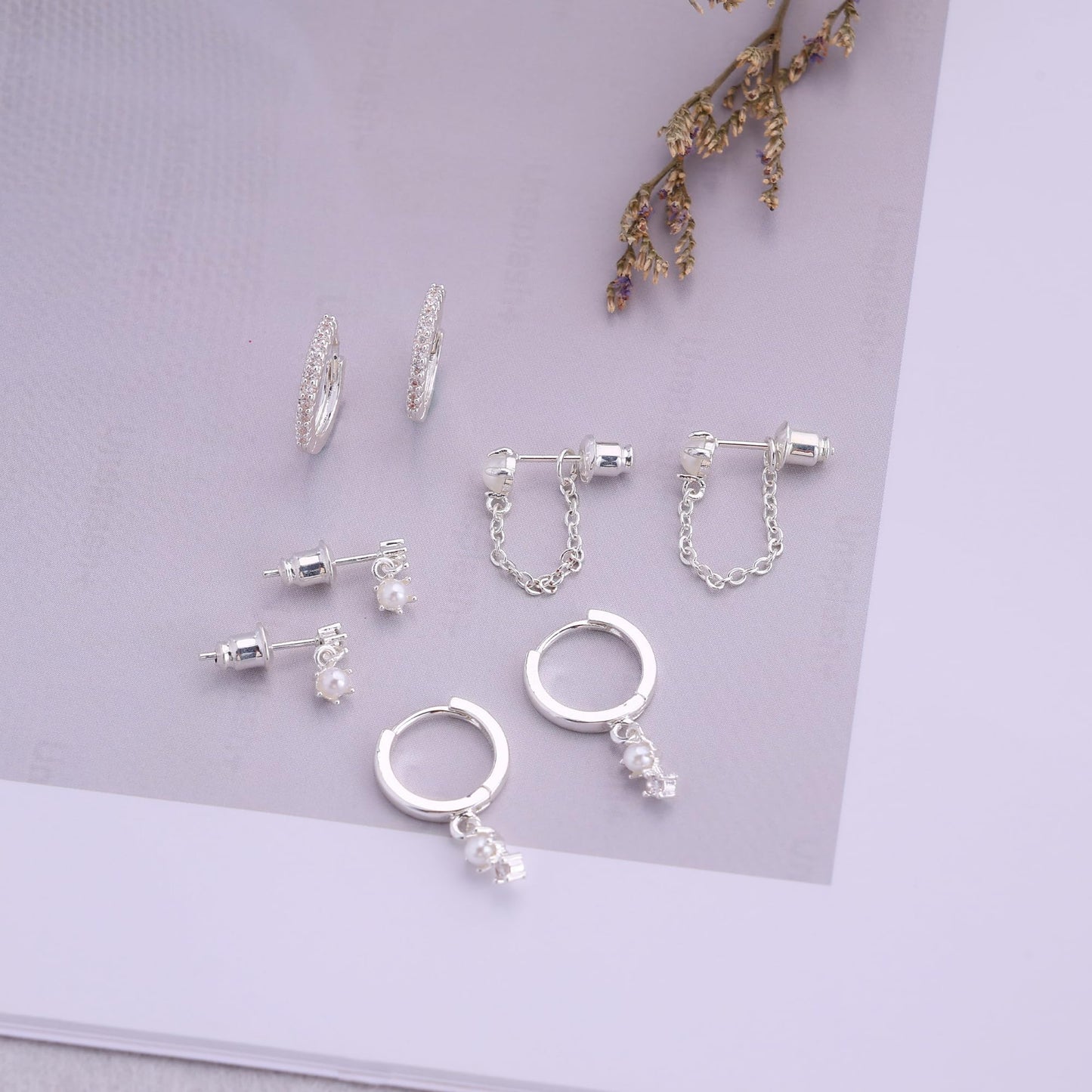 SELFROSE Cartilage Earrings for Women,Dainty Silver Earrings Set Cute Pearl Earrings for Women Trendy Hypoallergenic Cartilage Earring Stack Pearl Dangle Earrings Small Huggie Hoop Earrings Jewelry