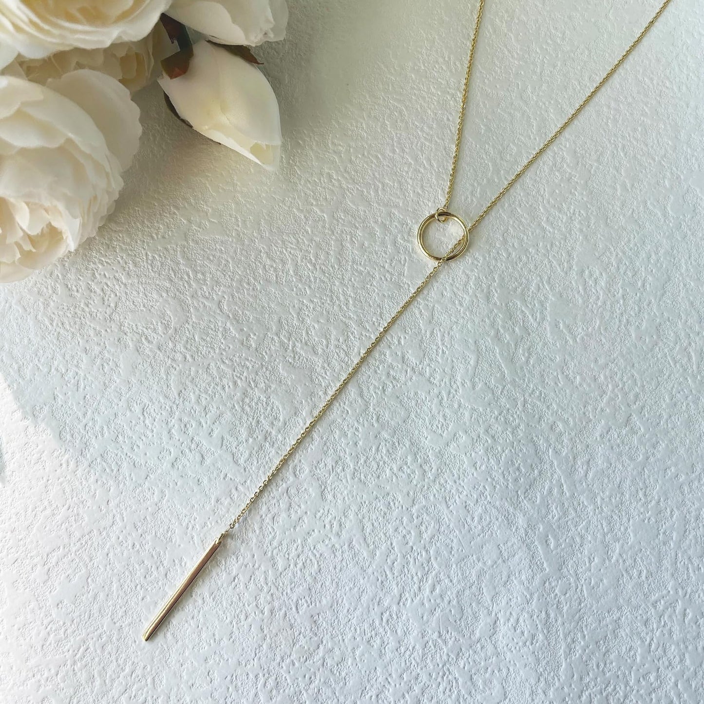 HERIER Gold Lariat Bar Necklace for Women Dainty 14k Gold Long Drop Y Necklace Simple Necklaces for Women Trendy Jewelry Gift