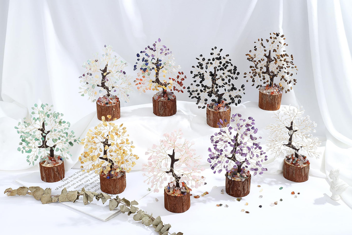 QINJIEJIE Tiger Eye Crystal Tree of Life Decor Tiger Eye Stone Healing Gifts Gemstones Tree Spiritual Crystal Gifts for Room Office Desk Decor New Home House Warming Gift Unique