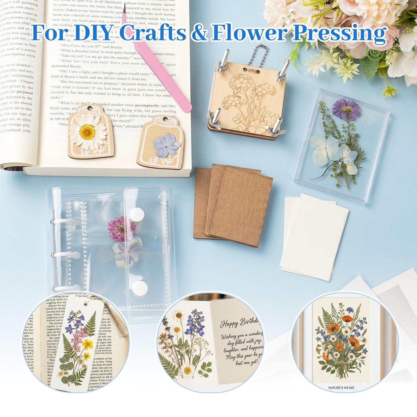 YPJXBEST Mini Flower Press Kit,2.55"x2.55" Portable Pocket Flower Press DIY Botanical Crafts Mini Plant Preservation Kit for Hiking & Nature Journaling Arts and Crafts Lovers,Plant Lover Gifts