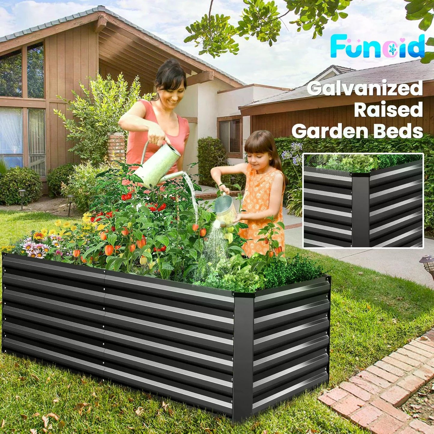 Homdox 6Ć3Ć2FT Galvanized Metal Raised Garden Bed Kit, Deep Root Elevated Planter Box w/Anti Cutting Strip & A Pair of Gloves, for Vegetables, Flowers, Herbs, Succulents, 265 Gallon Capacity, Black