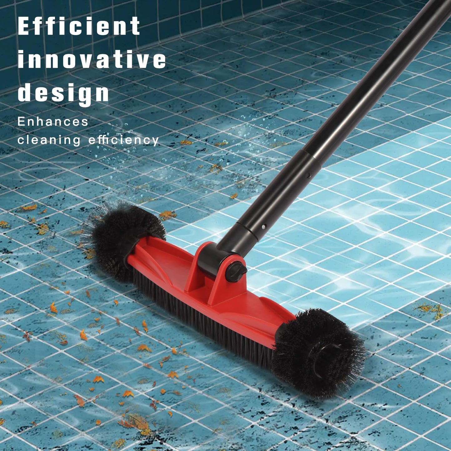 Pool Brush Head with Round Ends, Heavy Duty Pool Brushes for Cleaning Pool Walls, Floors Steps & Corners, 16" Pool Brush with Sturdy Aluminum Handle & Durable Nylon Bristles