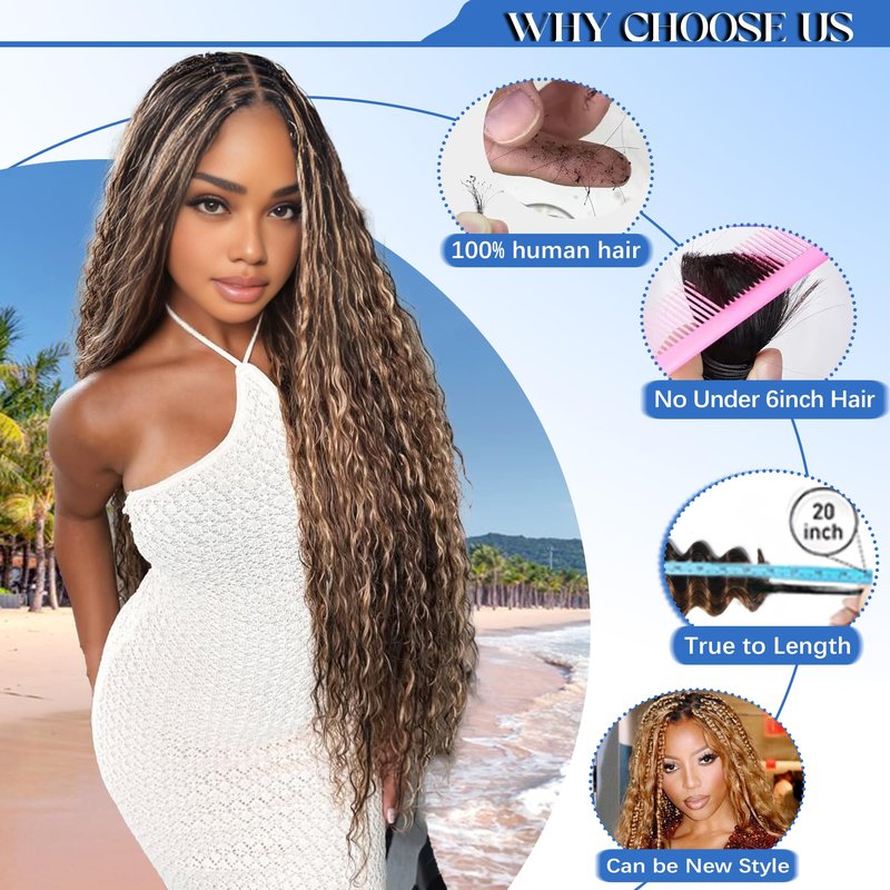 Human Braiding Hair for Boho Braids Human Hair 120g 16Inch Curly Boho Hair for Braiding Knotless 12A Deep Water Wave Bulk Hair Bohemian Braids No Weft 3 Bundles/Pack Chocolate Brown