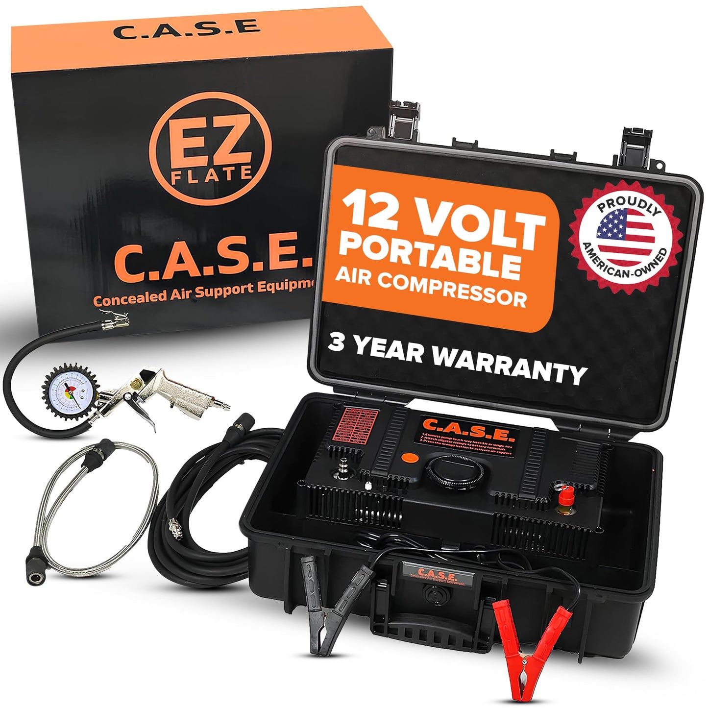 EZ FLATE C.A.S.E. 12 Volt Air Compressor Built Into Heavy Duty Case | Dual Compressor | 10.6 CFM | Offroad Air Compressor 4x4 |150 PSI | Portable Inflator With Pressure Gauge