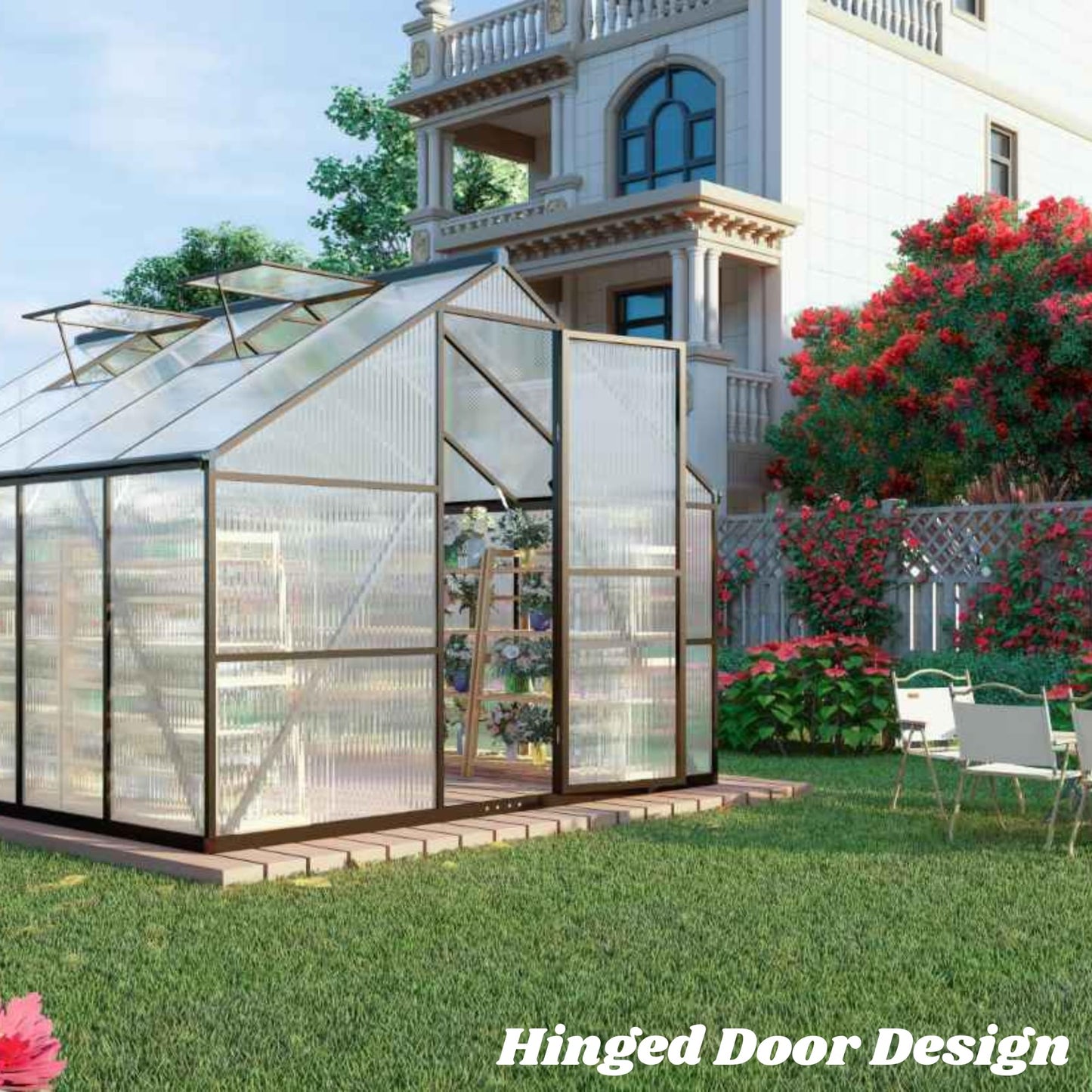 8 x 14 FT Greenhouse for Outdoors, Polycarbonate Greenhouse with Quick Setup Structure and Roof Vent, Aluminum Large Walk-in Green House for Outside Garden Backyard, Dark Gray