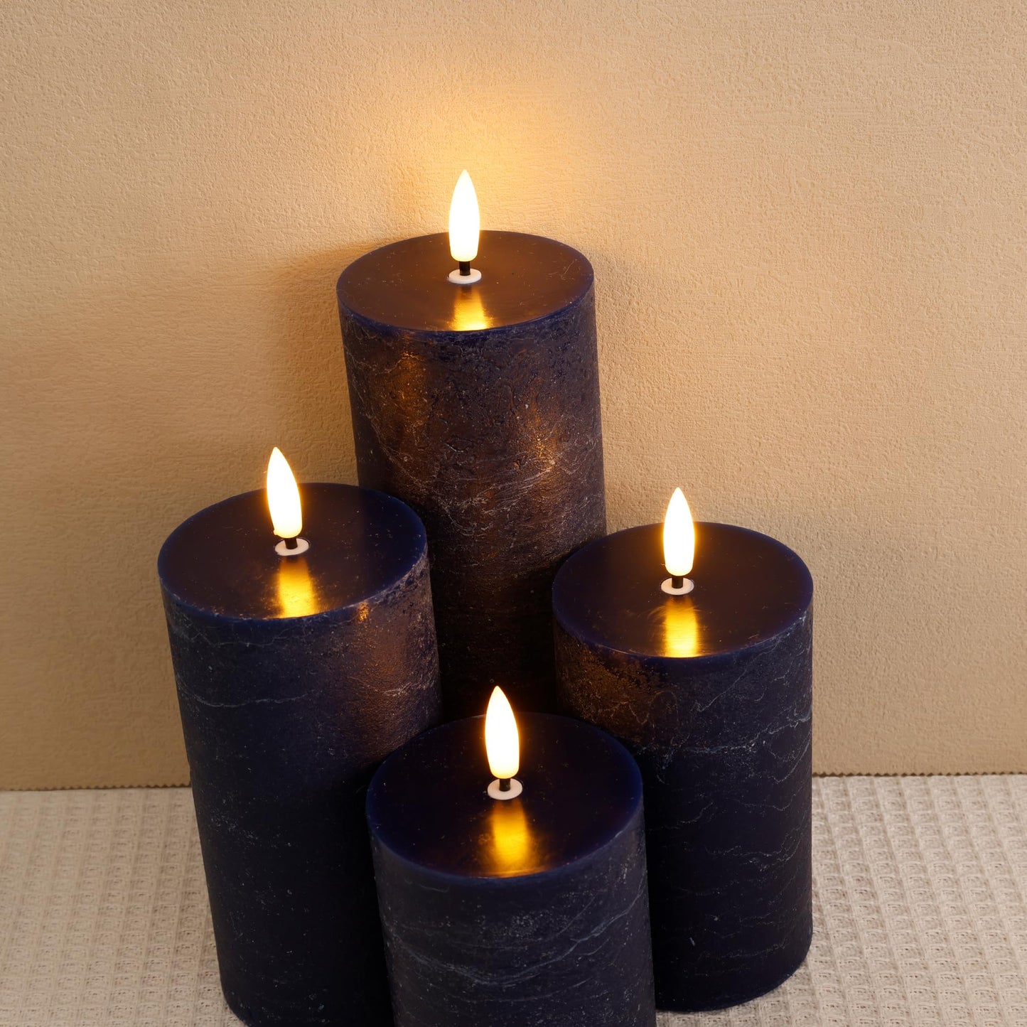 AFINETH Blue Flameless Pillar Candles, Battery Operated Candles with Remote, Real Wax Flickering LED Candles for Home Party Wedding Holiday Decor, Set of 4, Φ 3" H 4"" 5"" 6"" 8"""