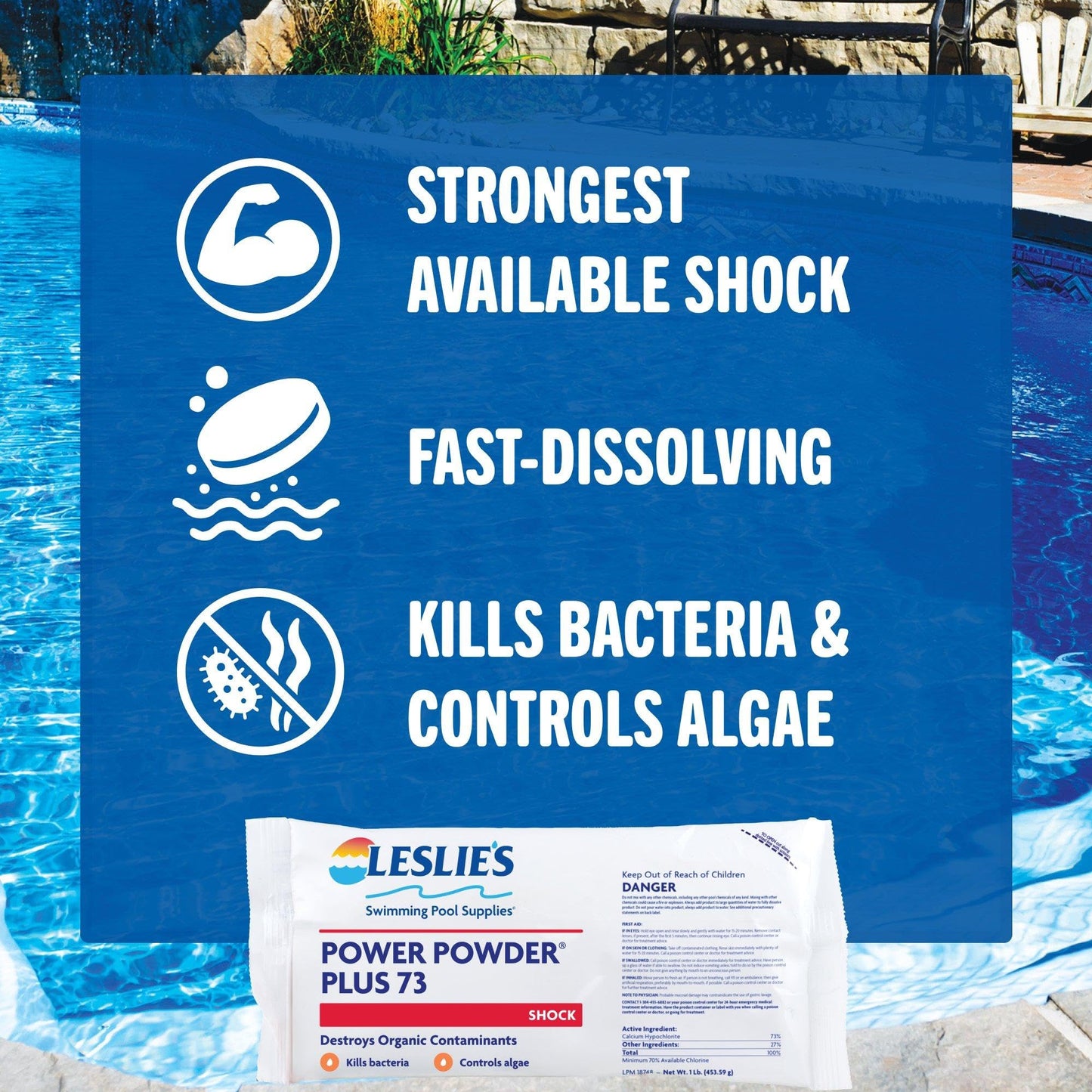 Leslie's Power Powder Plus 73% Calcium Hypochlorite Pool Shock, 6 x 1 lb. Bags 25273