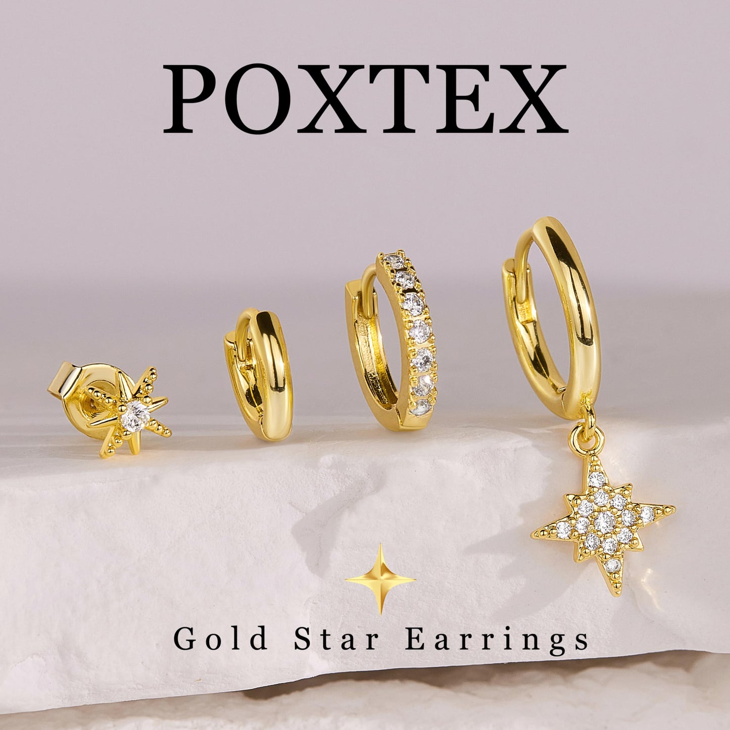 Gold Star Earrings for Women Gold Star Dangle Stud Stack Earrings Set, Multiple Piercing Hypoallergenic Lightweight Cute Women Earrings for Sensitive Ears Jewelry Set Gifts for Women