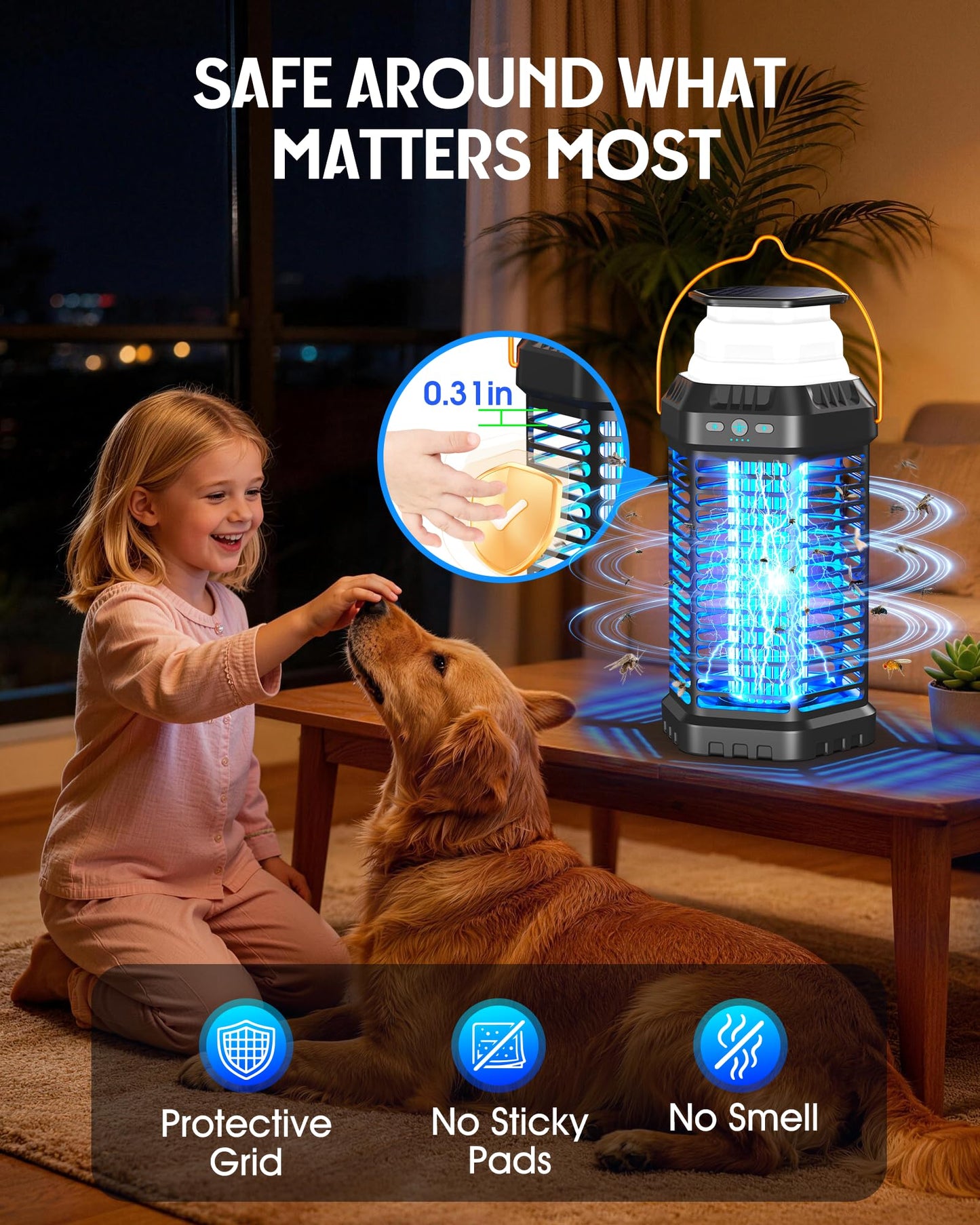 GTERT Solar Bug Zapper Outdoor โ Ultra-Strong Fly & Mosquito Zapper, Solar-Powered Rechargeable Bug Zapper, Portable Cordless Insect Zapper, Foldable Adjustable Outdoor Light, IP66 Waterproof (Black)
