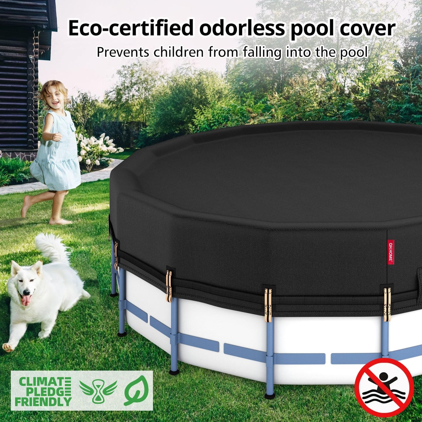 QH.HOME 16Ft Round Pool Cover,Super Windproof Ratchet Straps (1,500lb Break Strength)-Effective Installation/Removal,Pool Cover for Above Ground Pools,Snug Fit,Blocks Leaves, Sun & Water