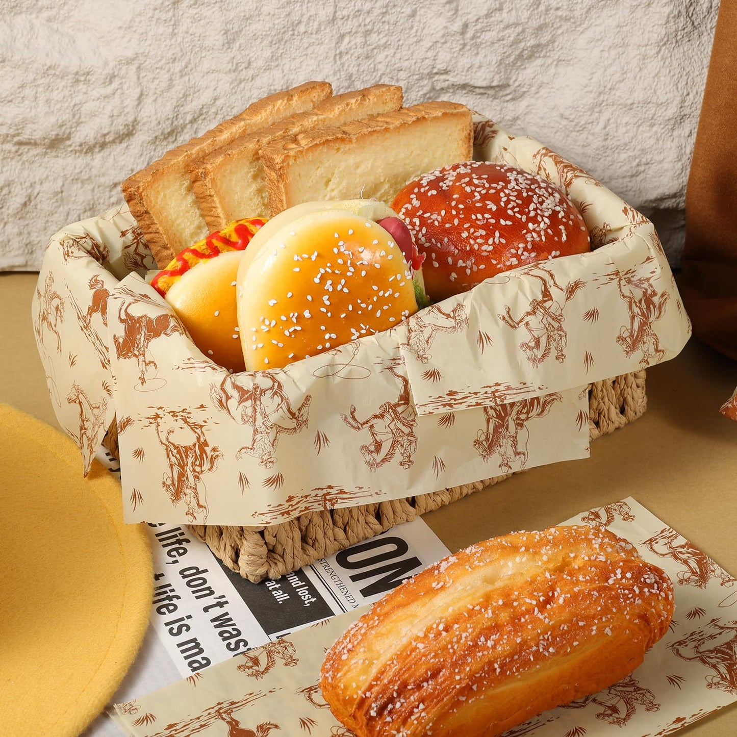 150 Sheets Western Cowboy Wax Paper for Food Deli, 9.8 x 8.3'' Borwn Wild West Rodeo Greaseproof Wrapping Paper for Sandwich Picnic Basket Liner Birthday Party Supplies