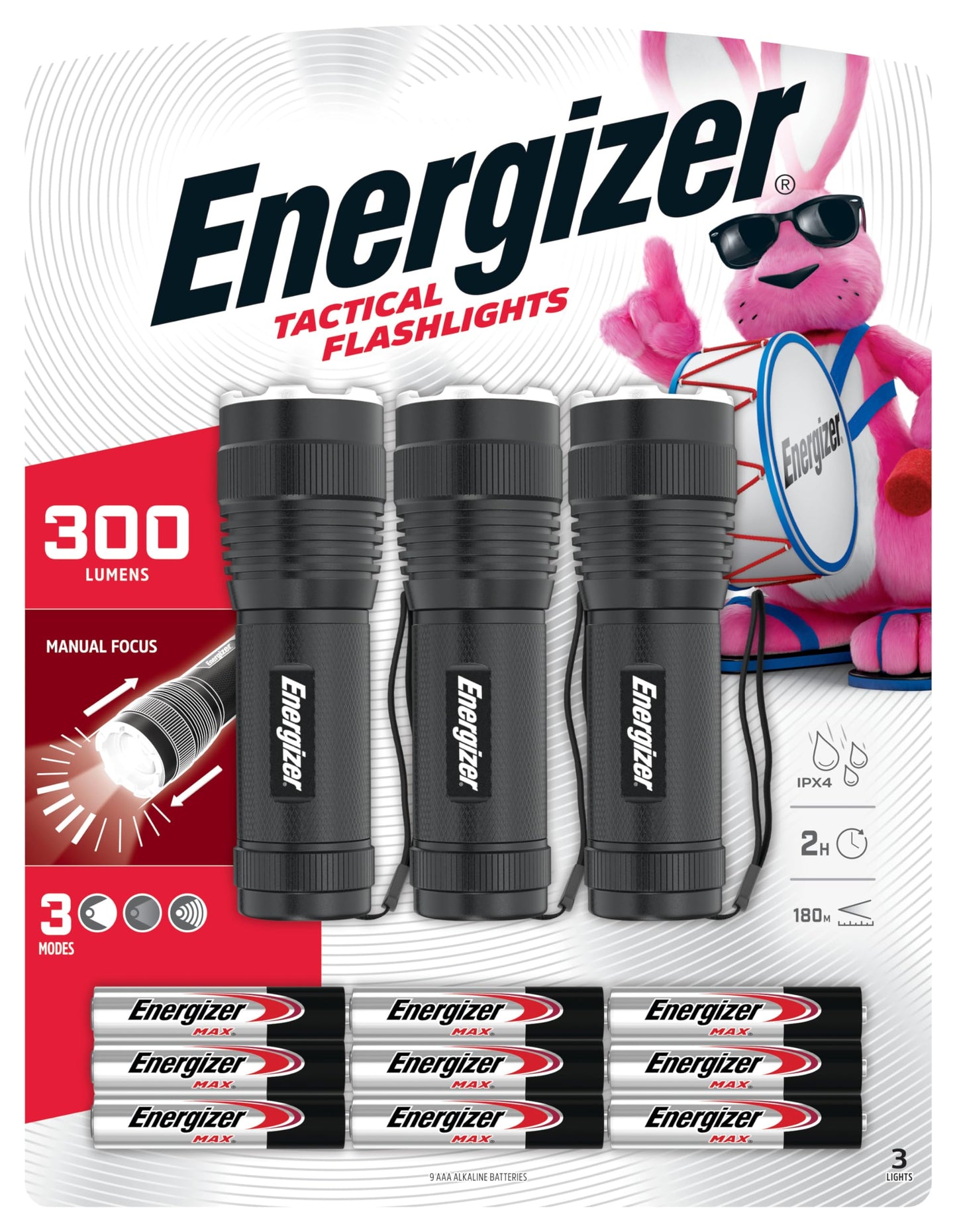 Energizer T-300 LED Flashlights (3-Pack), Bright Flash Light for Tactical EDC, Camping, and Emergencies (Batteries Included)