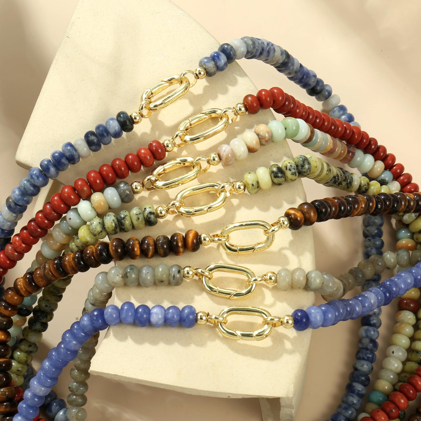 CONRAN KREMIX Tiger Eye Stone Beaded Necklace for Women,Natural Stone Bead Choker Necklaces Boho Summer Beach Necklace Gemstone Jewelry Gift for Women