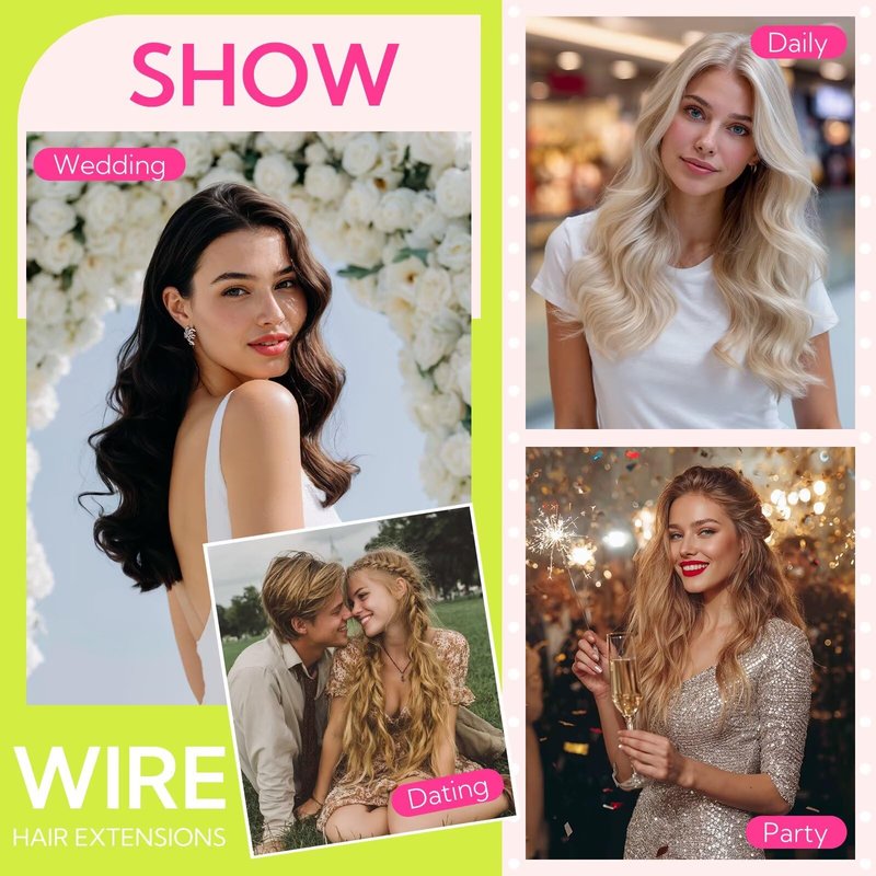 HOTBANANA Wire Hair Extensions, 14 inch 75g Light Dark Brown Invisible Fish Line Real Human Hair Extensions Straight