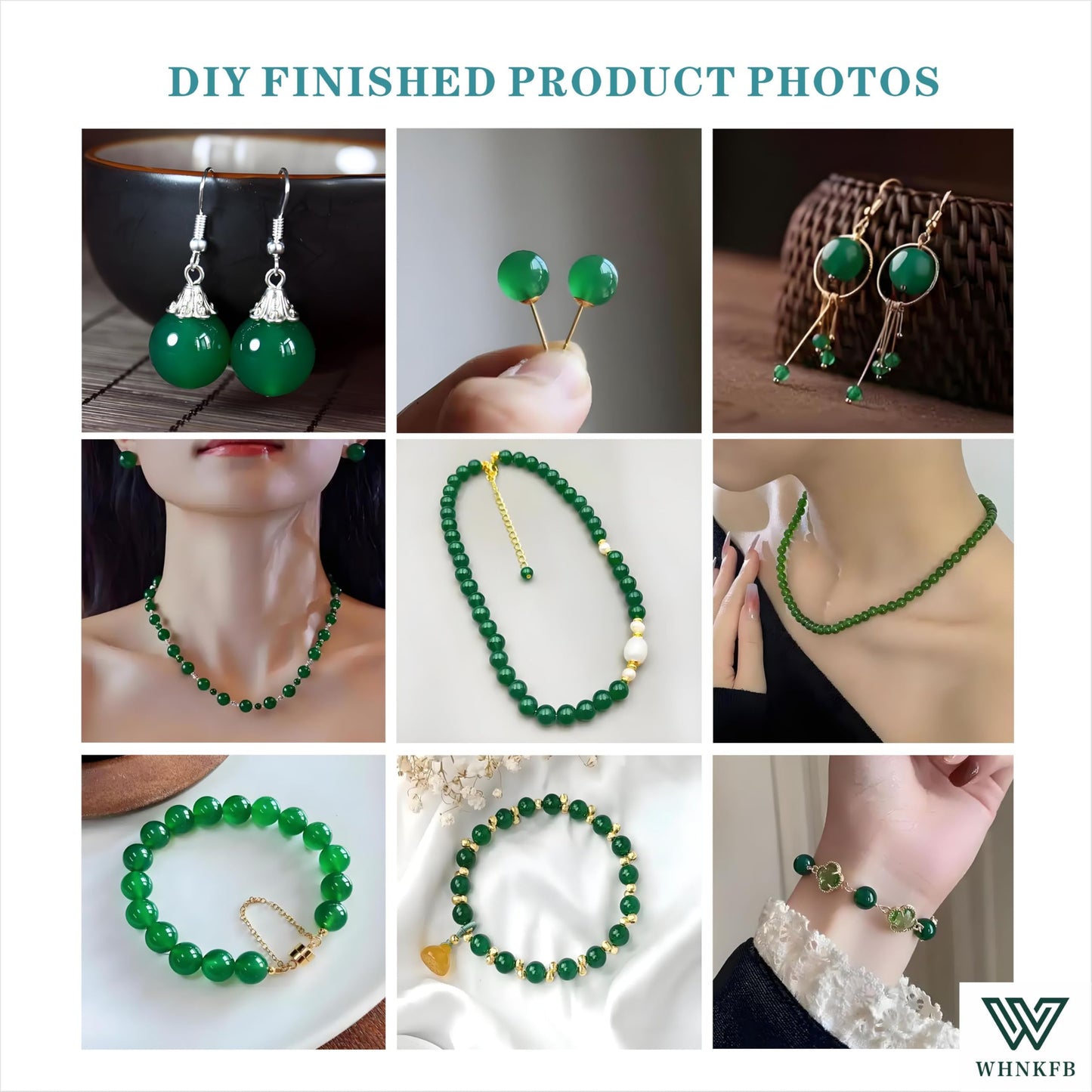 WHNKFB 6mm 100PCS Natural Green Agate Round Beads, Banded Loose Stone Beads for Jewelry Making Craft - 4mm 6mm 8mm 10mm Options with Free Elastic Cord