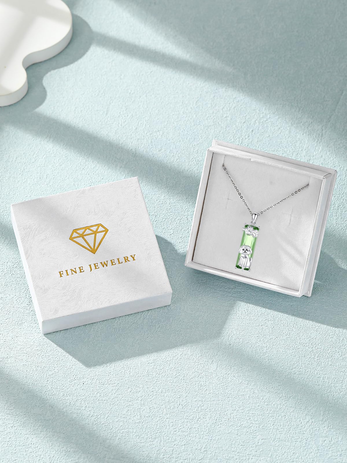 AENEAS Bichon Necklace for Women 925 Sterling Silver Green Crystal Pendant Cute Paw Animal Puppy Bichon Jewelry Gifts for Her Wife