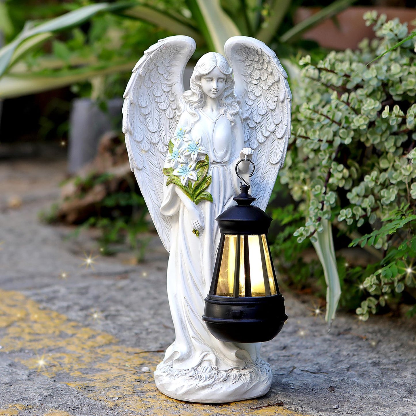 VChymm Solar Angel Outdoor Garden Decor Statues â 13.2 inches Solar Outdoor Sculptures for Outside Yard Art Patio Balcony Front Lawn Ornaments Gifts for Mom Grandma Women