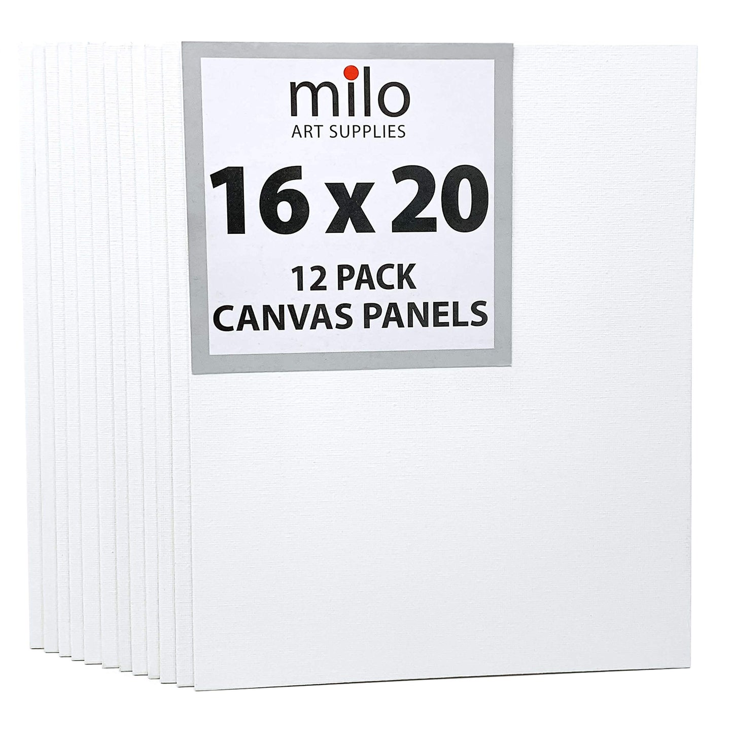 milo Canvas Panel Boards for Painting | 16x20 inches | 12 Pack of Flat Canvas Panels, Primed & Ready to Paint Art Supplies for Acrylic, Oil, Mixed Wet Media, & Pouring, Bulk Painting Party Pack