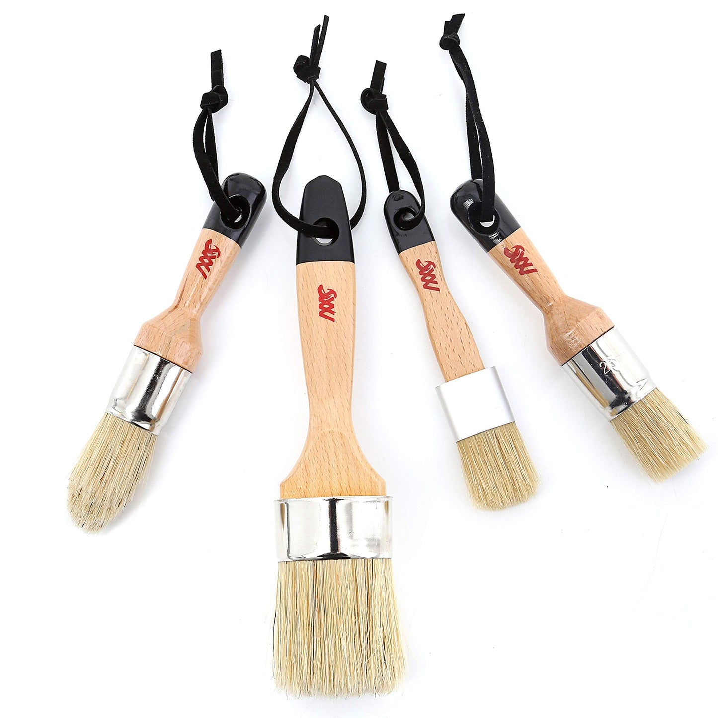 Chalk Wax Paint Brush 4PCs Set Including 3 Small for Furniture Painting and 1 Large Bristle Paint Brushes Set Compatible with Annie Sloan Paint, Fusion Mineral Paint