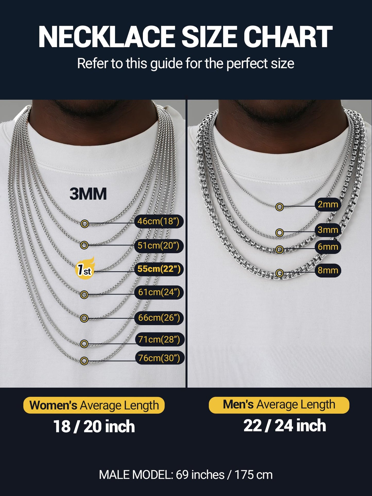 PROSTEEL Squre Rolo Link Chains, Stainless Steel Chain Necklace Waterproof & Strong Lobster Clasp 3mm Link Chains for Men and Women Jewelry with Gift Box 18in