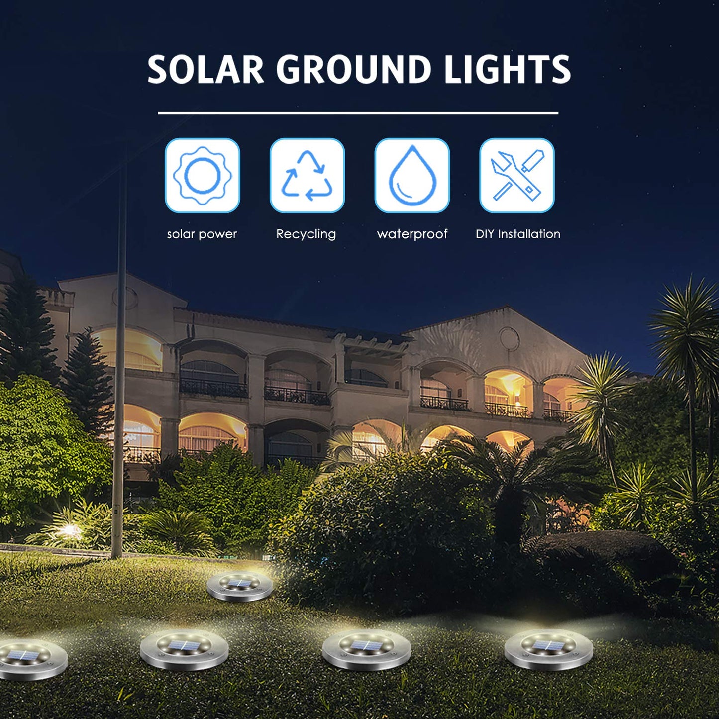 OULONGER Solar Ground Lights 16 Packs, Garden Solar Outdoor Waterproof Pathway Bright In-Ground Landscape Lights for Patio, Lawn, Yard, Driveway, Step and Walkway White Light