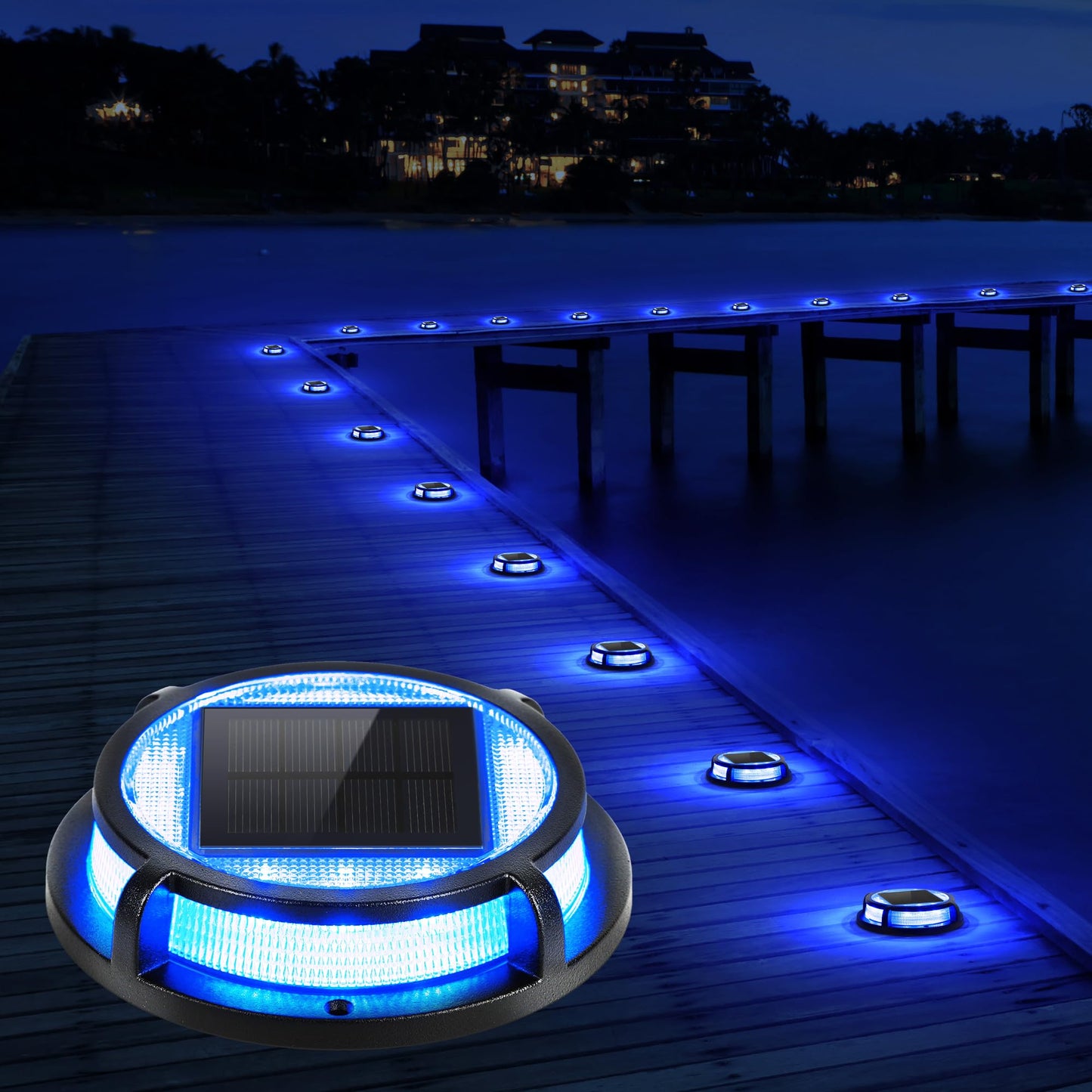 LUTEC 4 Pack Solar Deck Lights Driveway Dock 12 LEDs Light Solar Powered Outdoor Waterproof Road Markers for Step Sidewalk Stair Garden Ground Pathway Yard (Blue)