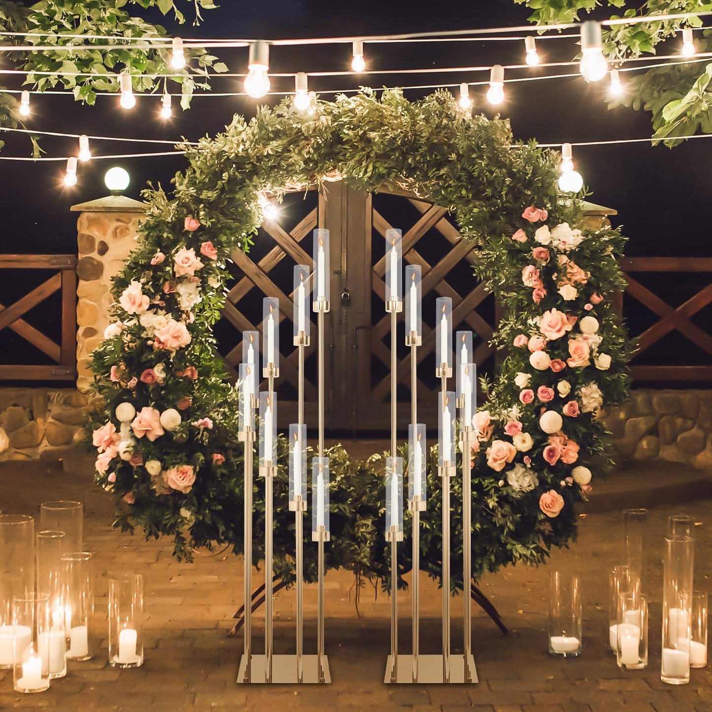 2 Sets Gold Candelabra,8 Arm Candlestick Holders with Acrylic Shades, 44'' High Large Floor Candle Holders for Wedding Centerpieces Table Decorations Fit 0.9" Candles and LED Taper Candles"
