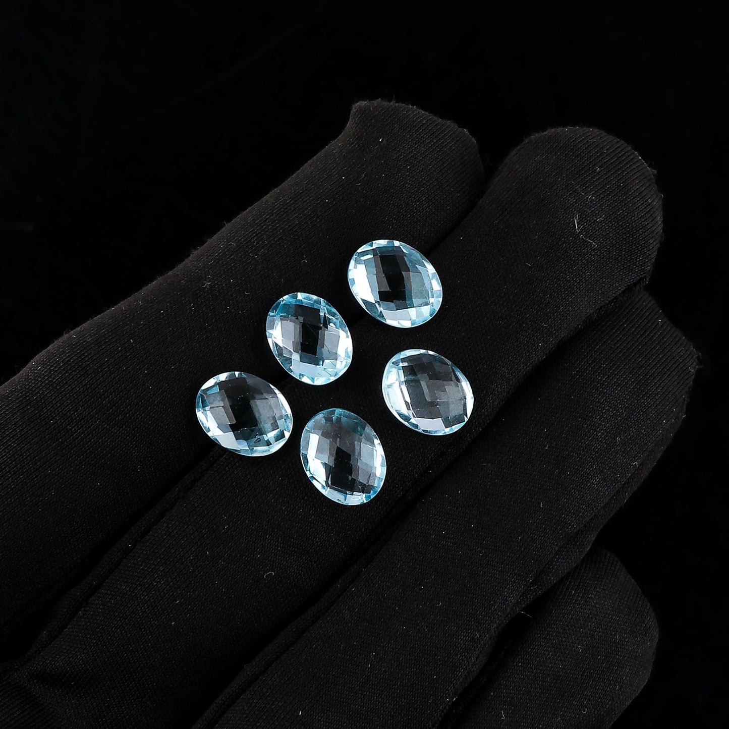 CRYSTALIS 5pcs Natural Blue Topaz, Briolette-Cut, Loose Gemstone Wholesale Bulk Cabochons Jewelry Making Supply, Chakra Healing Polished Stones, Wire Wrapping, DIY, Gem Collection, 9x7mm