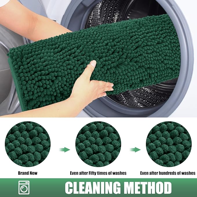 IM HOME Chenille Absorbent Outdoor Doormat 48" x 30", Washable Muddy Door Mats for Dog Non Slip Indoor Doormat Dog Mat for Muddy Paw Front Inside Doormats for Entryway Green