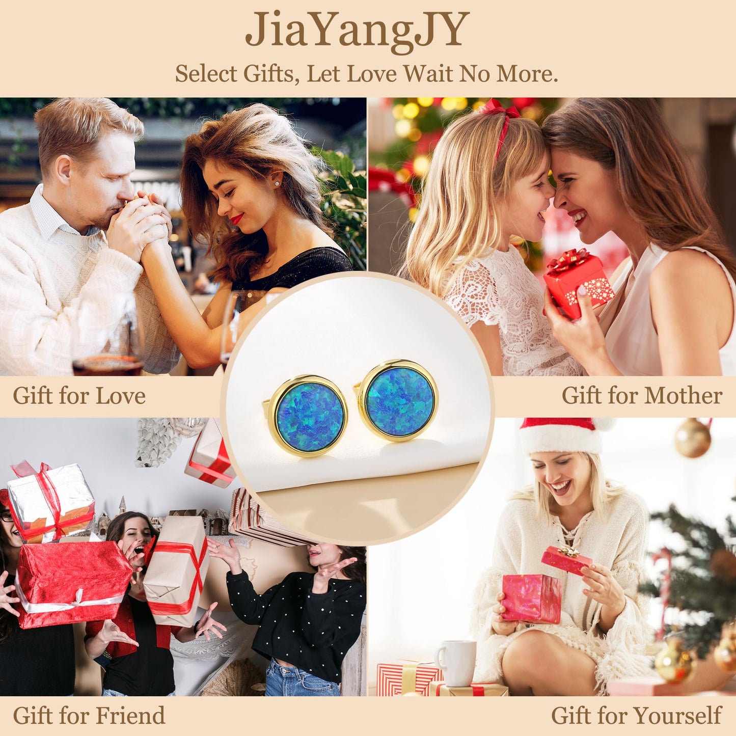 JiayangJY Silver Blue Fire Opal Stud Earrings for Women 18K Yellow Gold Plated Sterling Silver Round Shape 6mm Opal Earrings with Push Back