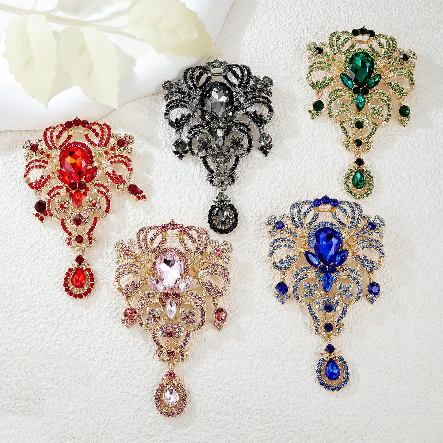 YOQUCOL Retro Pink Austrian Crystal Big Brooch Pin for Women Large Flower Shape Brooches Lapel Pins for Sweater,Coat Dress Accessories