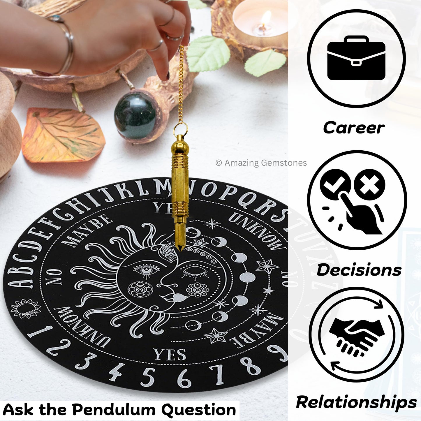 Amazing Gemstone Healing Metal Pendulums for Divination, Gold 3 Piece Steel Copper Pendulum High Energy Pendulo de Bronce Pendulos de Mesa MP45